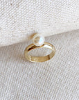 18k Gold Filled Solitaire Pearl Ring