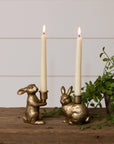 Set of Gold Bunny Tapered Candle Holders