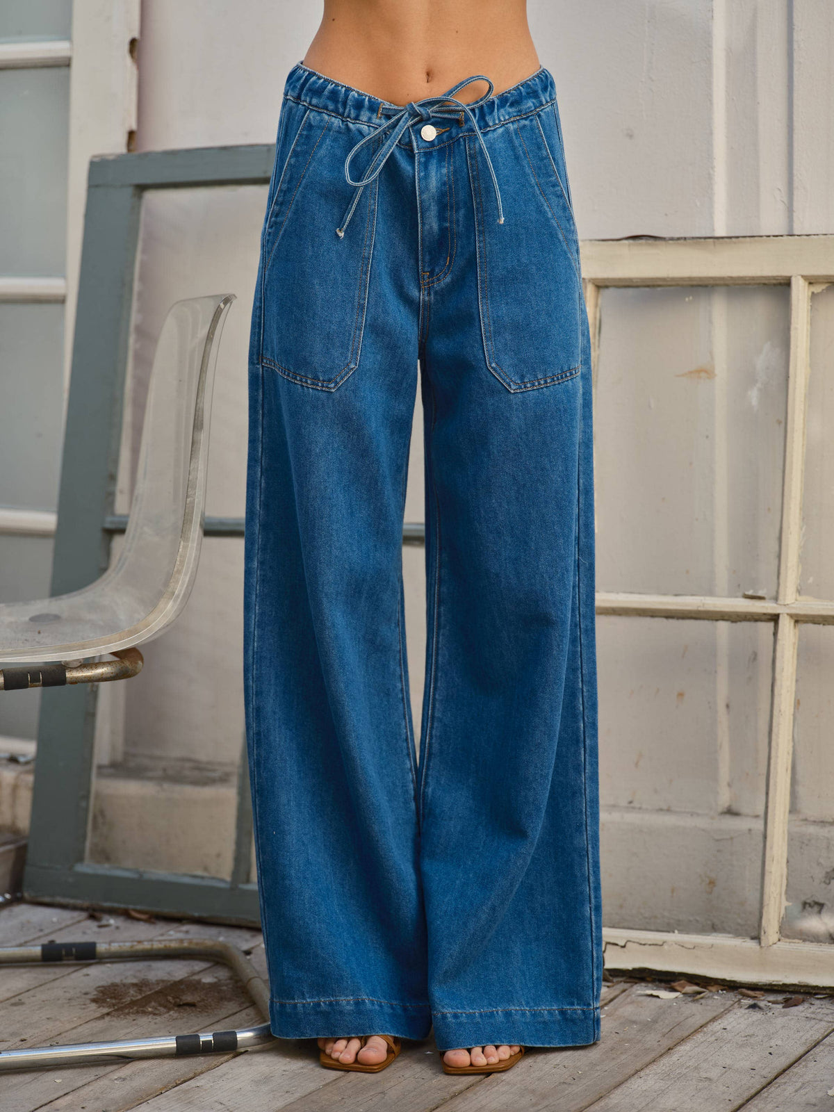 Joyce Soft Denim Straight Pants with Drawstring Waist