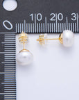 16K Gold Filled 8mm White Shell Pearl Button Minimalist Stud