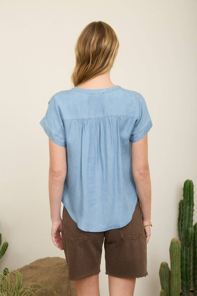 Giovanna Henley Ruched Shoulder Short Sleeve Top