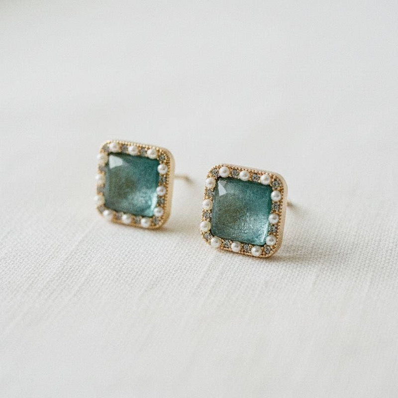 Blue Cubic Zirconia Geometric Stud Earrings - Cloth + Cabin
