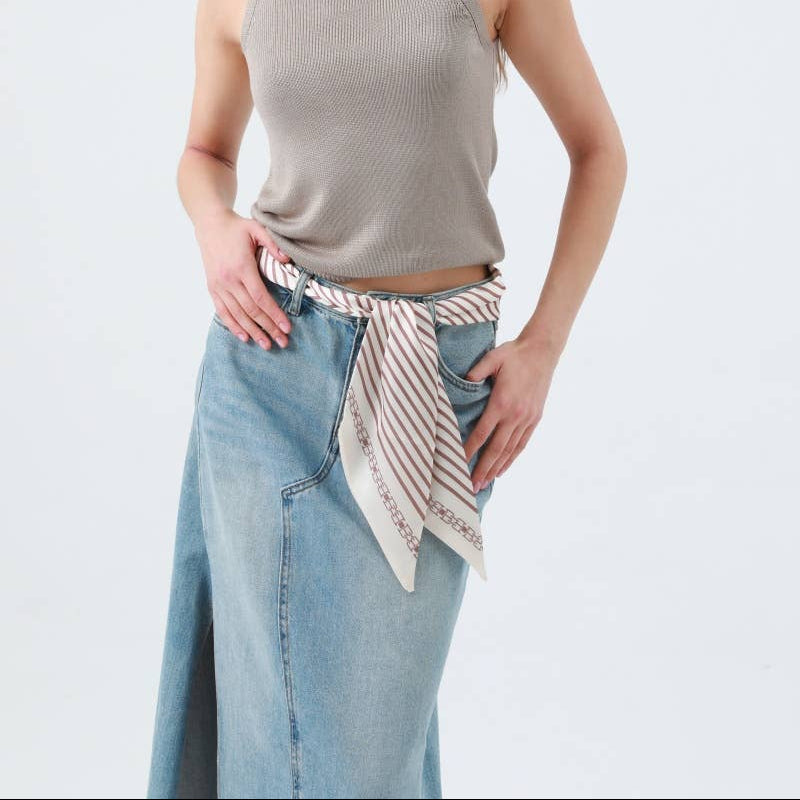 Caramel Striped Satin Silky Skinny Scarf - Cloth + Cabin