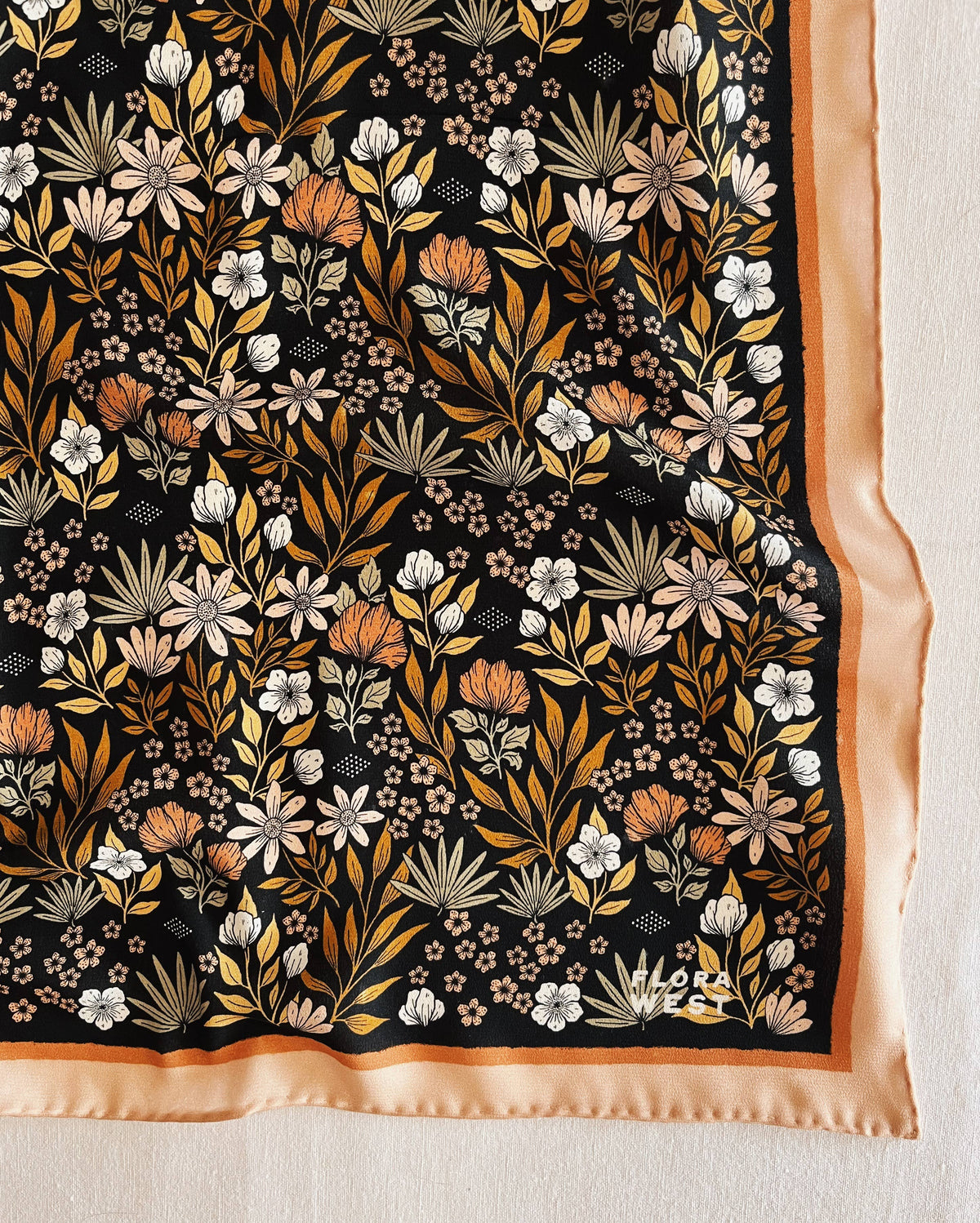 Midnight Garden Floral Western Wear Silk Bandana Scarf