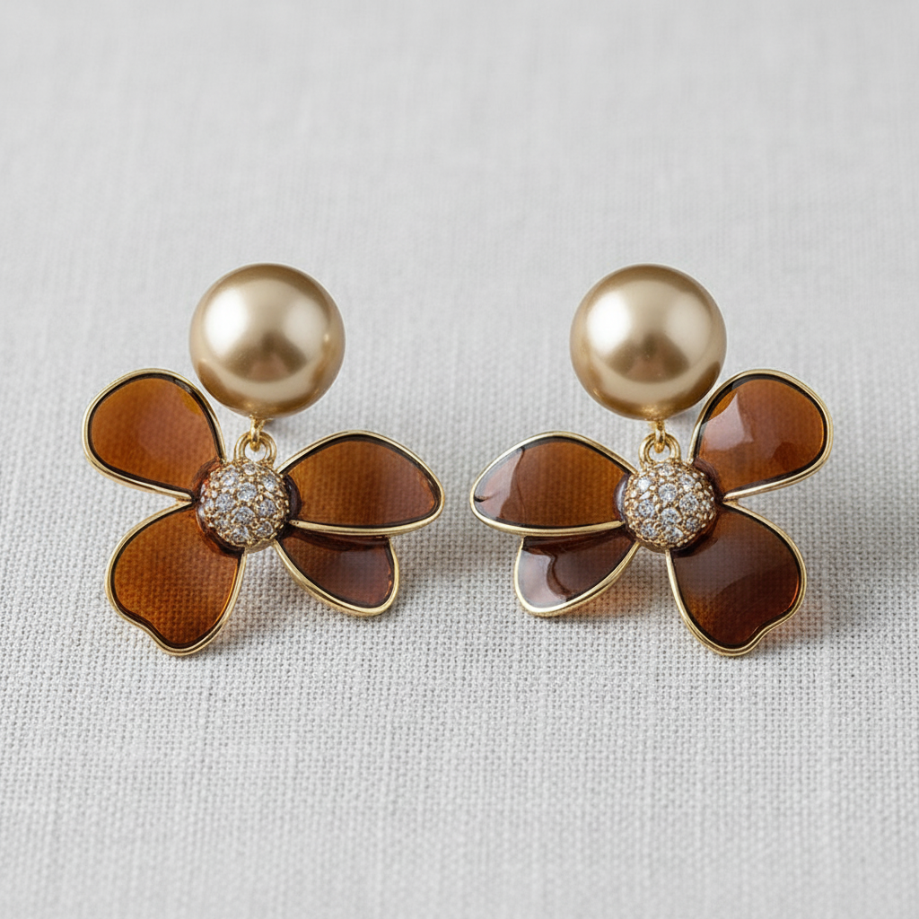 Enamel Floral and Pearl Stud Earrings - Cloth + Cabin