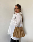 Carrie Taupe Pleated Vegan Shoulder Bag