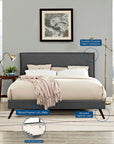 Amaris Queen Fabric Platform Bed with Round Splayed Legs