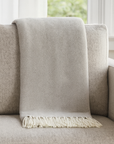 Grey Herringbone Fringed Throw Blanket
