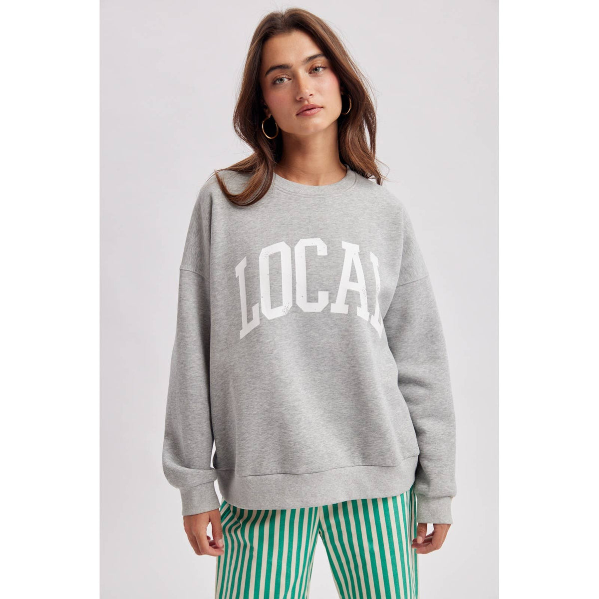 Kiana Distressed 'local' Graphic Crew Neck Sweatshirt