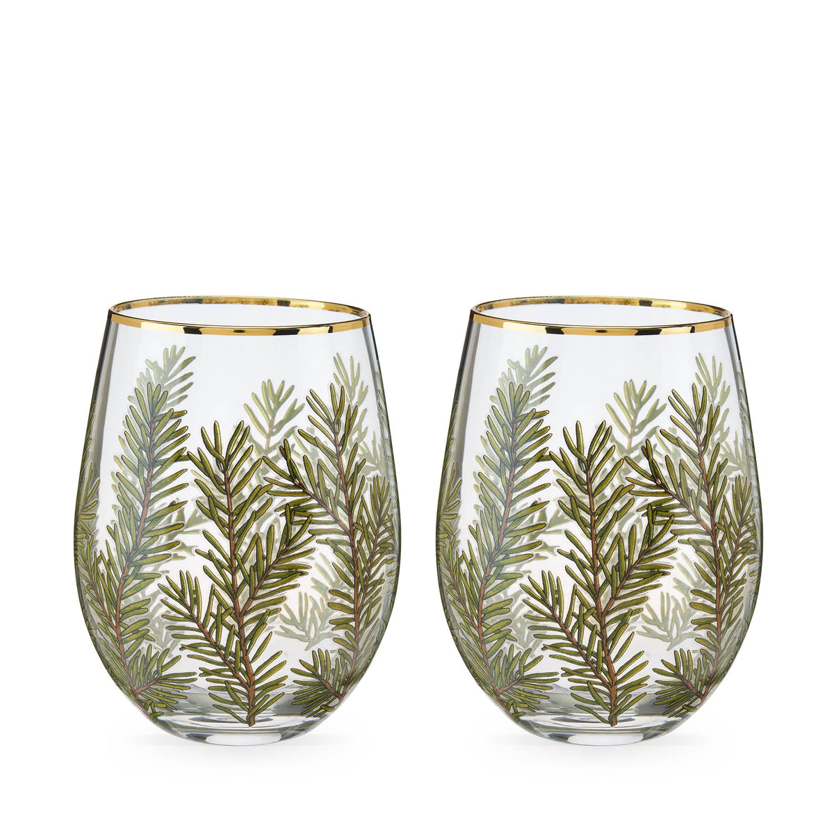 Gold Rimmed Woodland Stemless Wine Glasses Set of 2