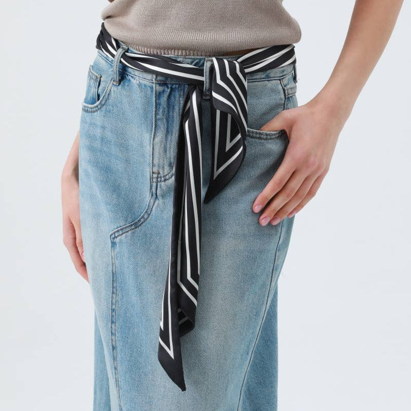 French Styles Striped Satin Silky Skinny Scarf