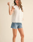 RUFFLE TRIM BUTTON DOWN TOP MTP4012 - Cloth + Cabin