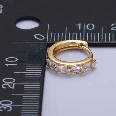 Baguette Cubic Zirconia Lined Huggie Hoops Earrings