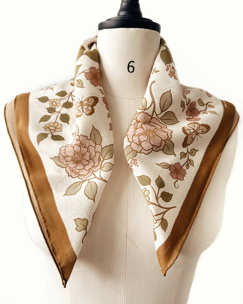 100% Silk Bandana Western Floral & Butterfly – 23” Square