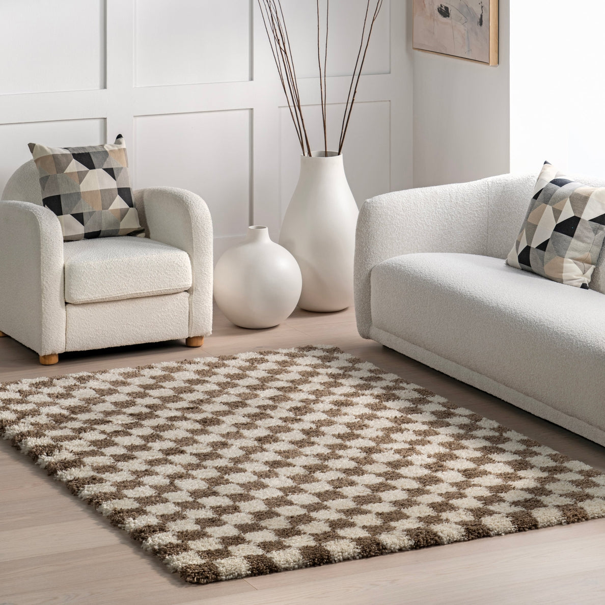 Adelaide Mid-Century Checkered Shag Area Rug