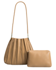 Carrie Taupe Pleated Vegan Shoulder Bag