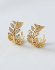 French Vintage Cubic Zirconia Leaf Stud Earrings - Cloth + Cabin
