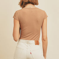 Cap Sleeve Henley Bodysuit / Sand