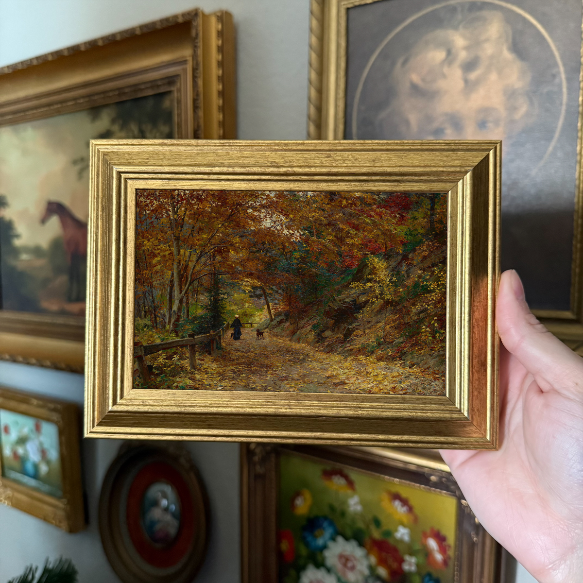 Vintage Inspired Falling Leaves Art Print Framed