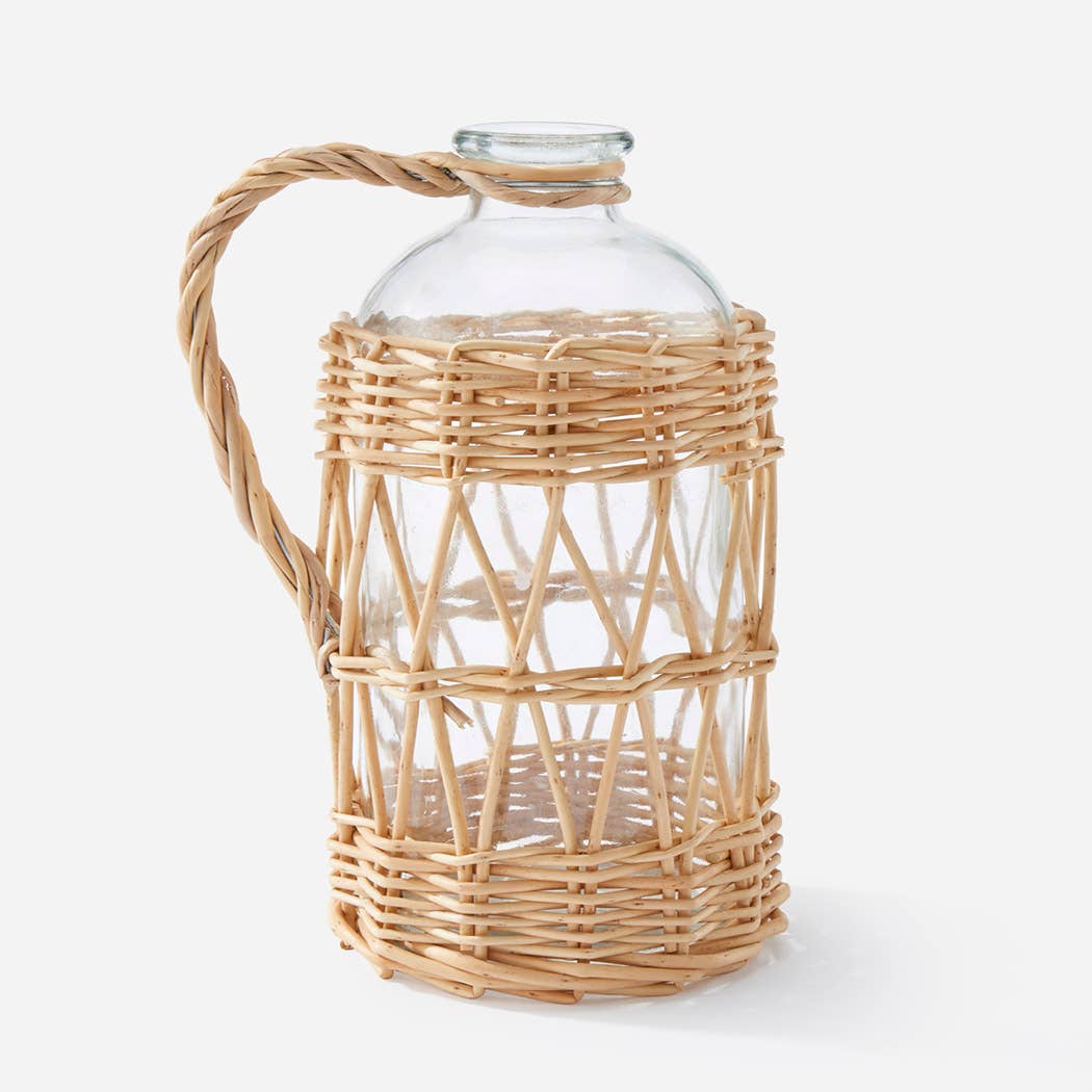 Rattan & Glass Jug Vase - Cloth + Cabin