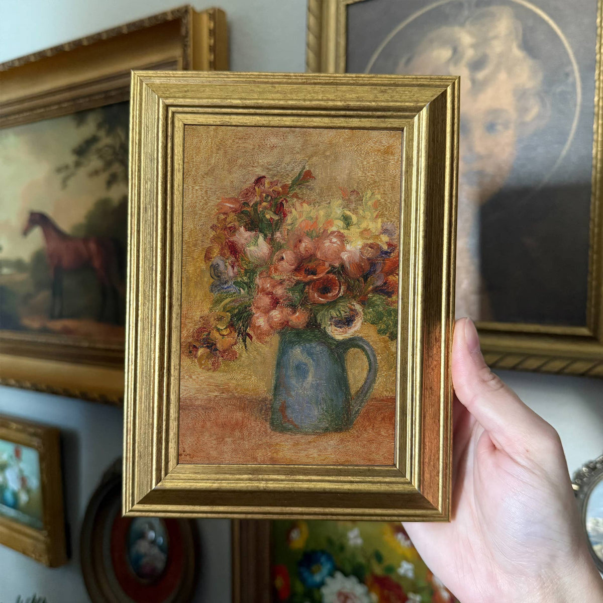 Vintage Style Flowers in Vase Art Print Framed