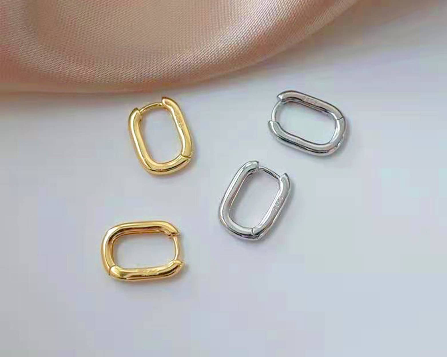 Gold Rectangular Huggie Hoop Earrings