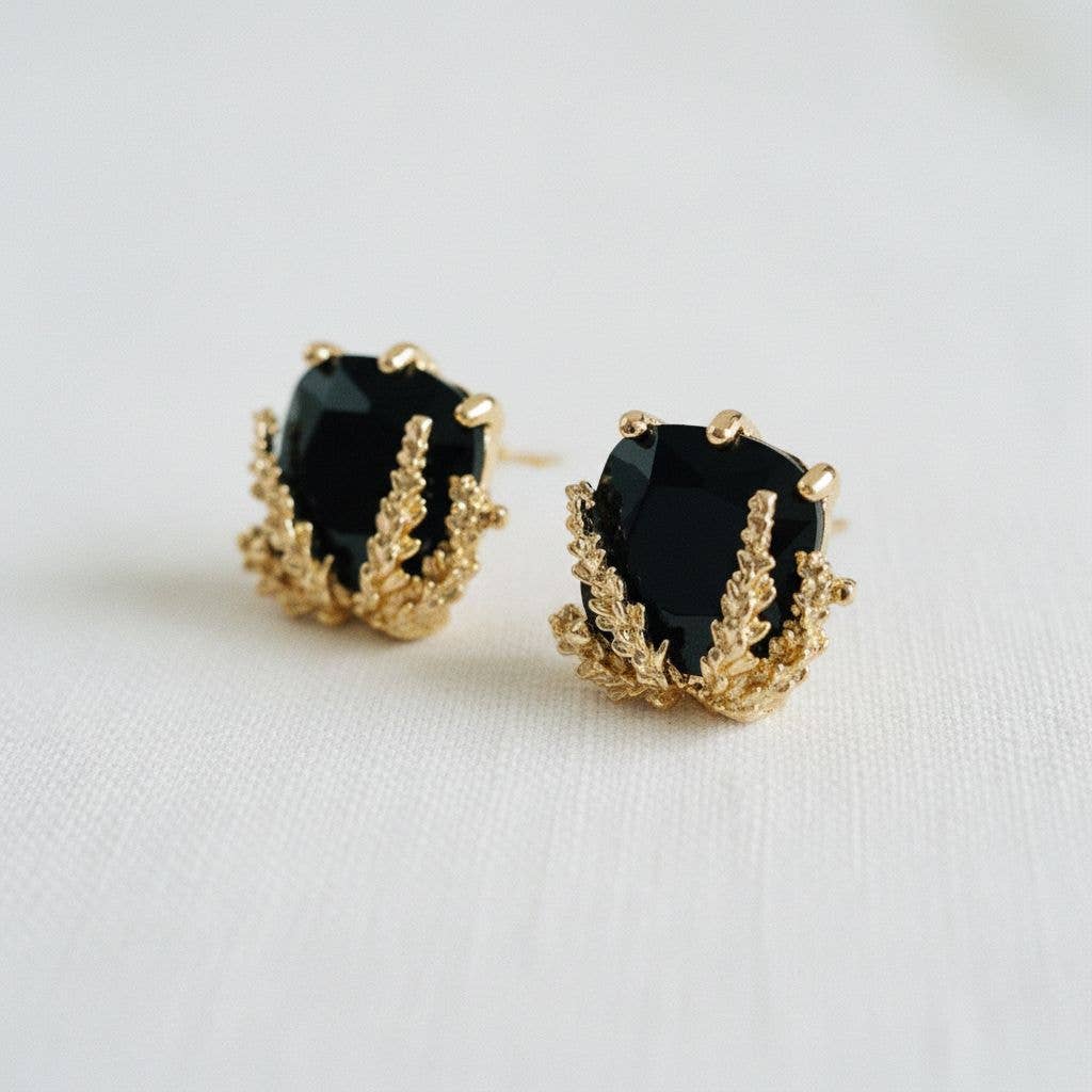 Geometric Black Gold Drop Earrings - Cloth + Cabin