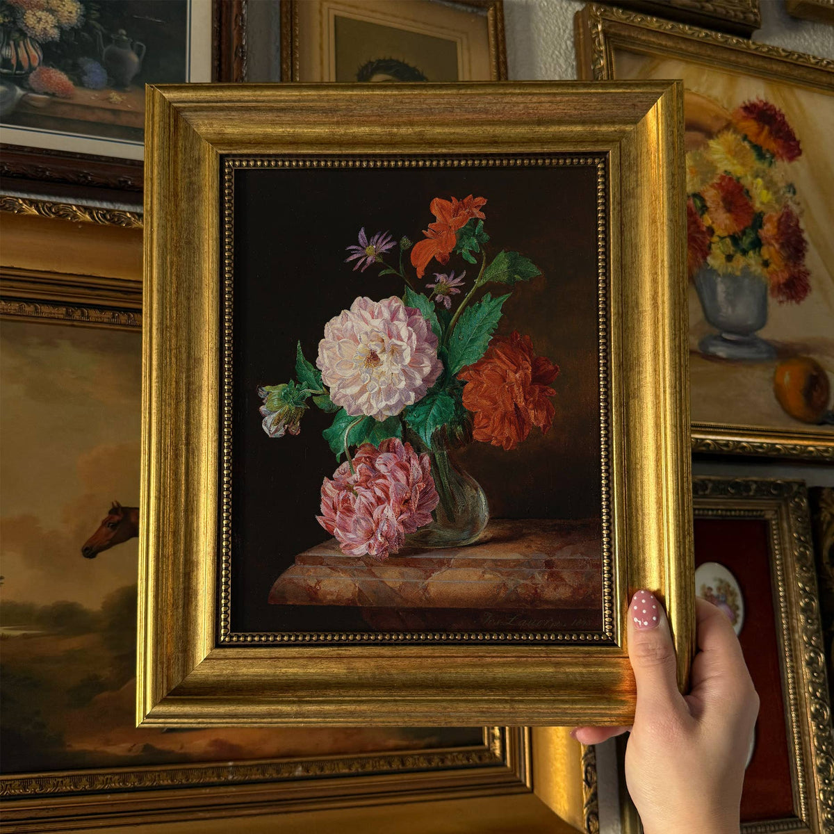 Vintage Style Flowers Glass Vase Art Print Framed