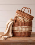 Tan And Cream Striped Wicker Basket