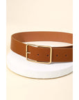 Faux Leather Rectangle Cutout Buckle Fashion Belt