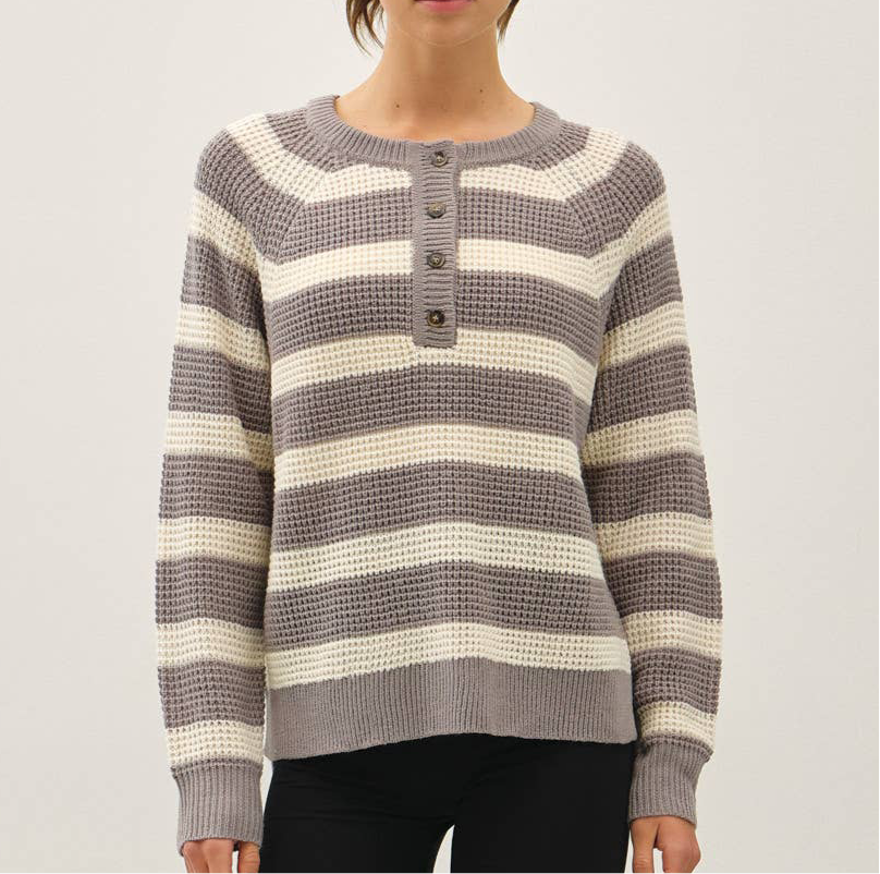 Henley Button Waffle Knit Sweater