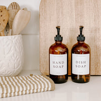 Amber Glass Dish Soap Dispenser / White Label