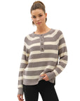 Henley Button Waffle Knit Sweater