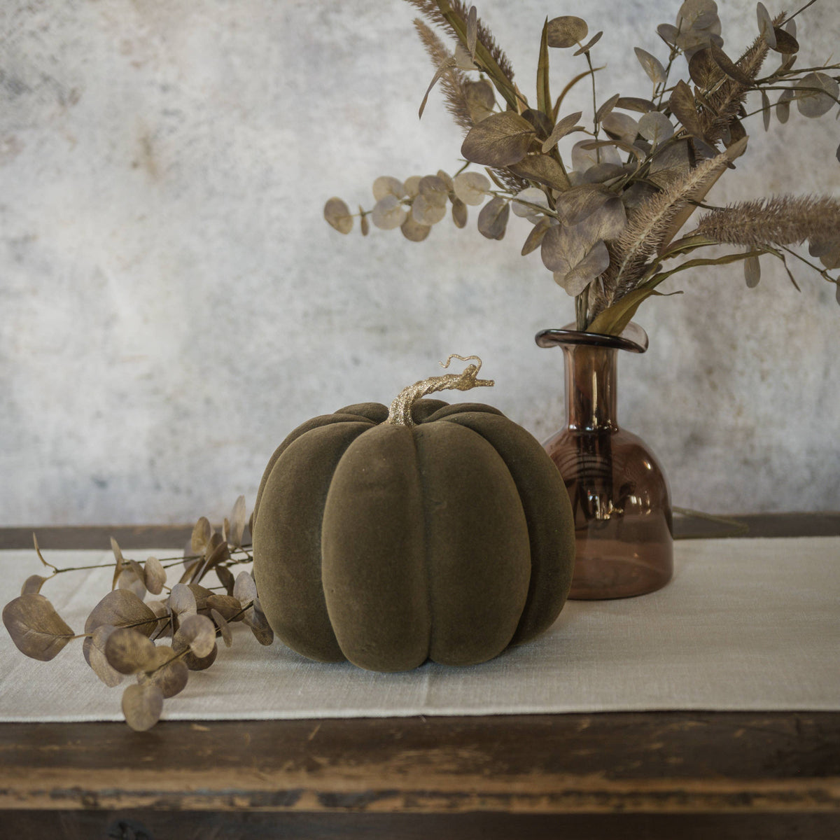 8.25" Brown Flocked Pumpkin