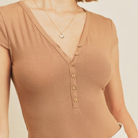 Cap Sleeve Henley Bodysuit / Sand