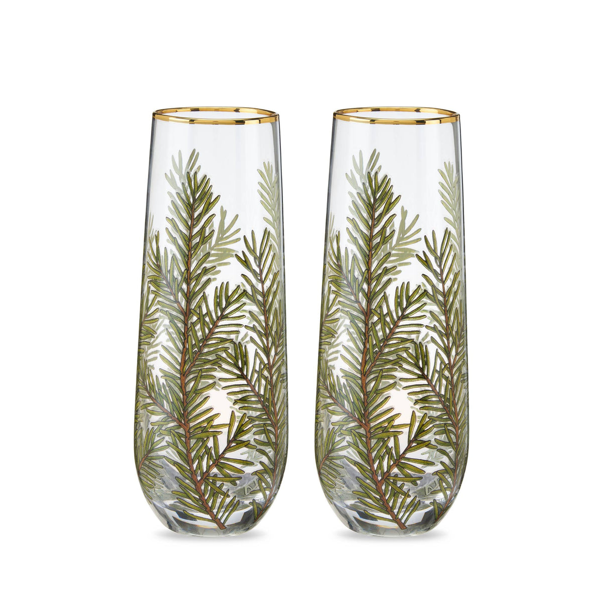 Gold Rimmed Woodland Stemless Champagne Flutes Set of 2