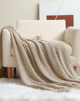 Textured Knit Throw Blanket with Fringe
