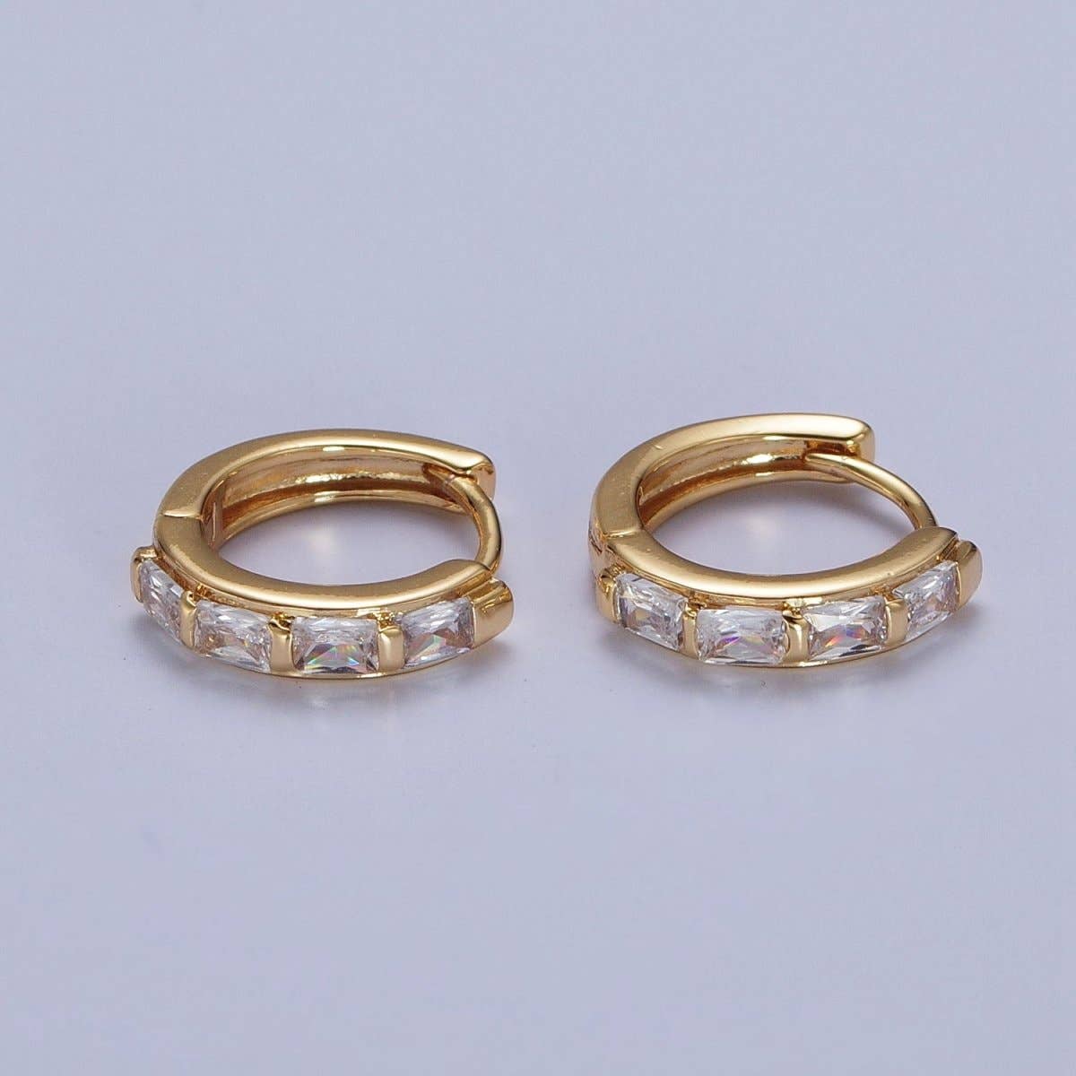 Baguette Cubic Zirconia Lined Huggie Hoops Earrings