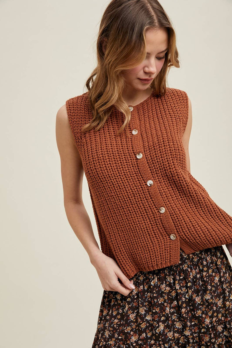 Shaylee Textured Button-Up Sweater Vest