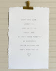 Handmade Paper Print, Kiss Your Life Inspirational Sign - Cloth + Cabin