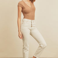 Cap Sleeve Henley Bodysuit / Sand