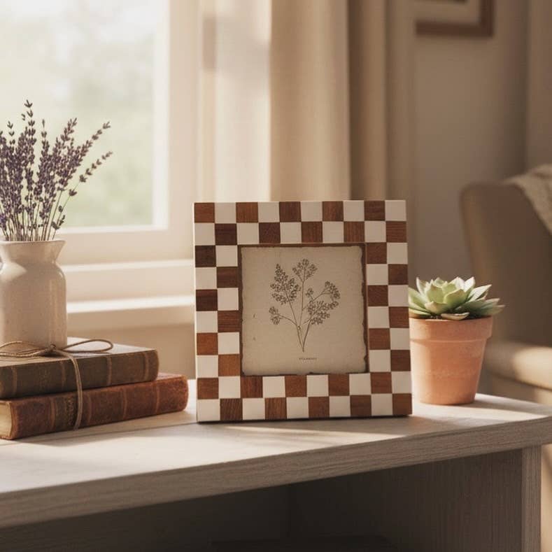 Checkered Photo Frame 5x5 - Cloth + Cabin