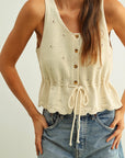 Raquel Sleeveless Button Front Knit Top
