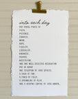 Handmade Paper Print, Recipe for Life Inspirational Sign - Cloth + Cabin