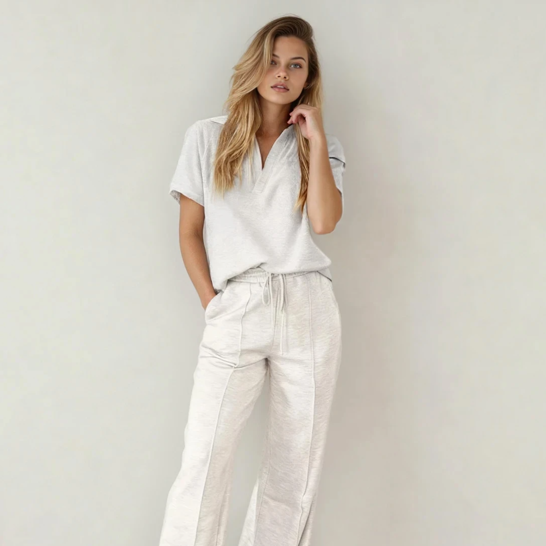 Addyson Lounge Set Polo Tee Casual Pant Set - Cloth + Cabin