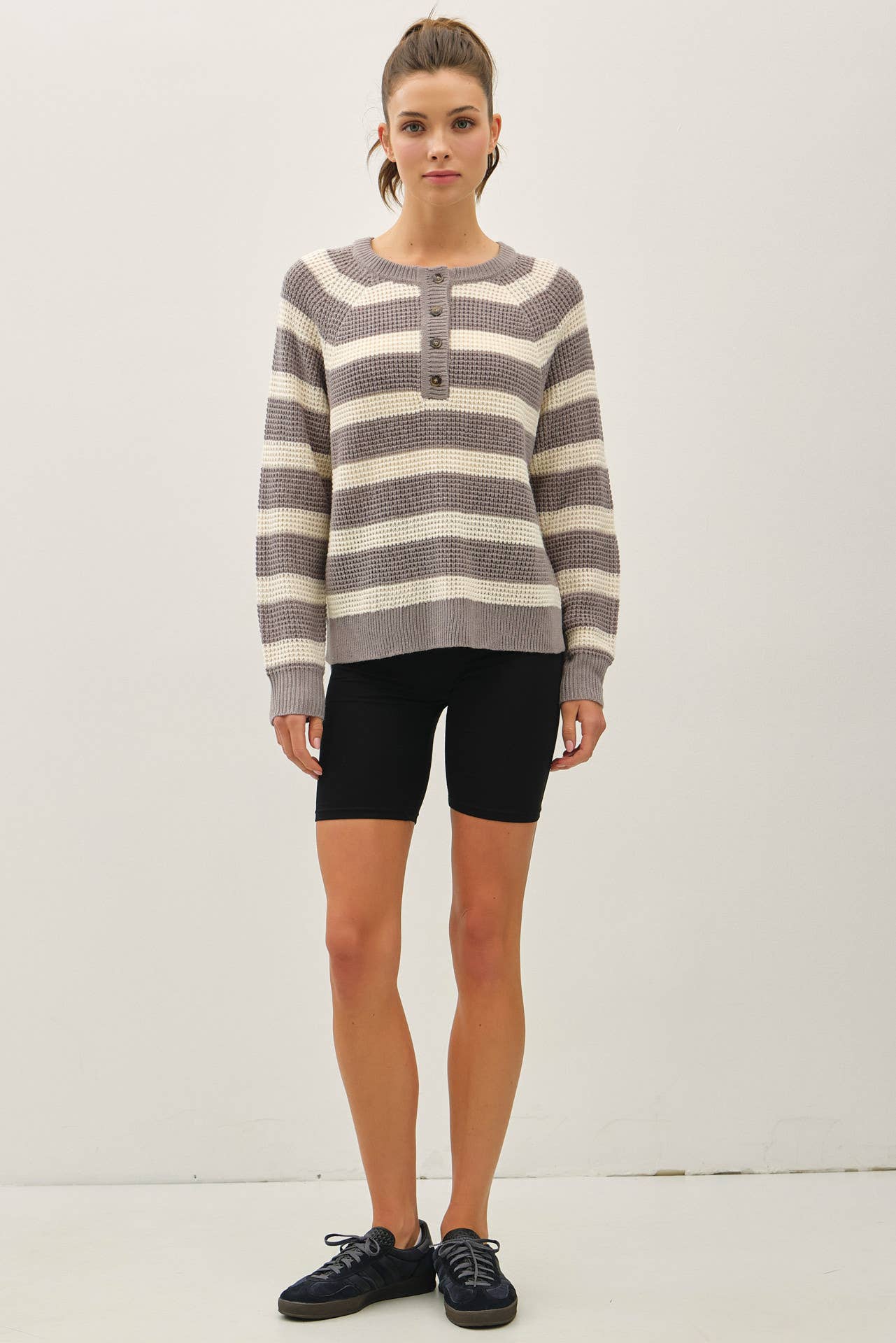 Henley Button Waffle Knit Sweater
