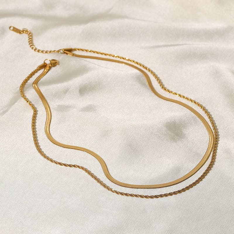 Duo Chain Herringbone Necklace