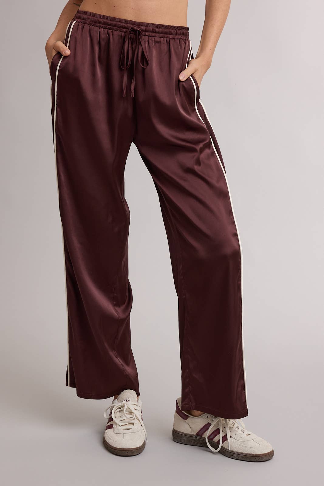Alaina Contrast Piping Stripe Satin Pants