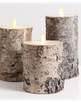LED Wax Candles Wrapped in Natural Bark / Set of 3