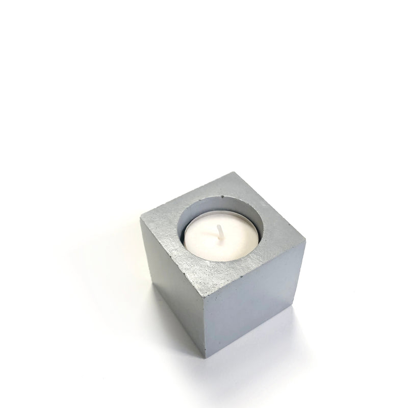 Square Concrete Tea Light Candle / Classic Grey - Cloth + Cabin